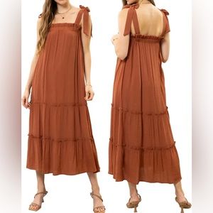 Boutique Tied Strap Midi Tiered Maxi Dress Women’s Medium Color is seafoam